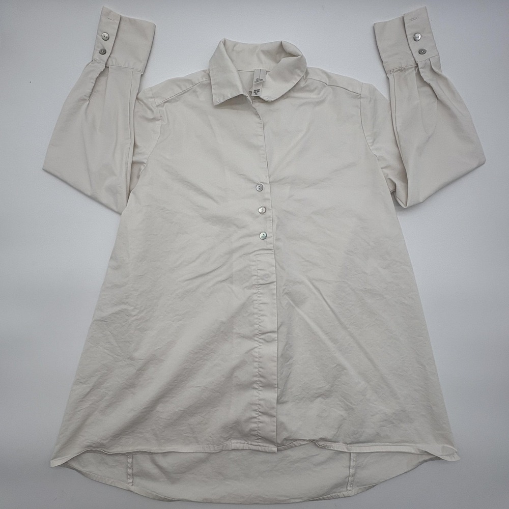 Marla Wynne Shirt Womens XS Cream Tunic Button Front High Low Hem Long Sleeve